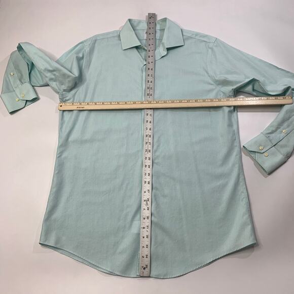 Brooks Brothers Shirt Mens 16.5 Aqua Blue Check Cotton Regent Non Iron Dress - Picture 6 of 10